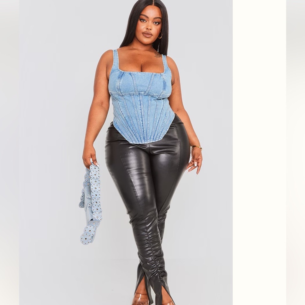 PrettyLittleThing Light Blue Denim Corset Tank Top